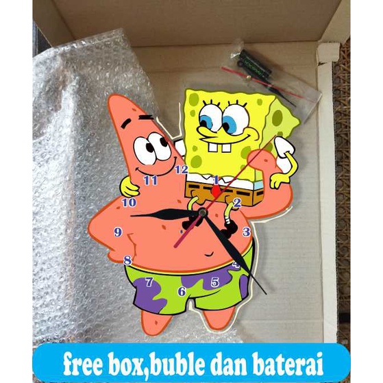 JAM DINDING ANAK ANIMASI SPONGEBOB HIASAN DEKORASI PAJANGAN UNIK BESAR KEVINART TERBARU FURNITURE