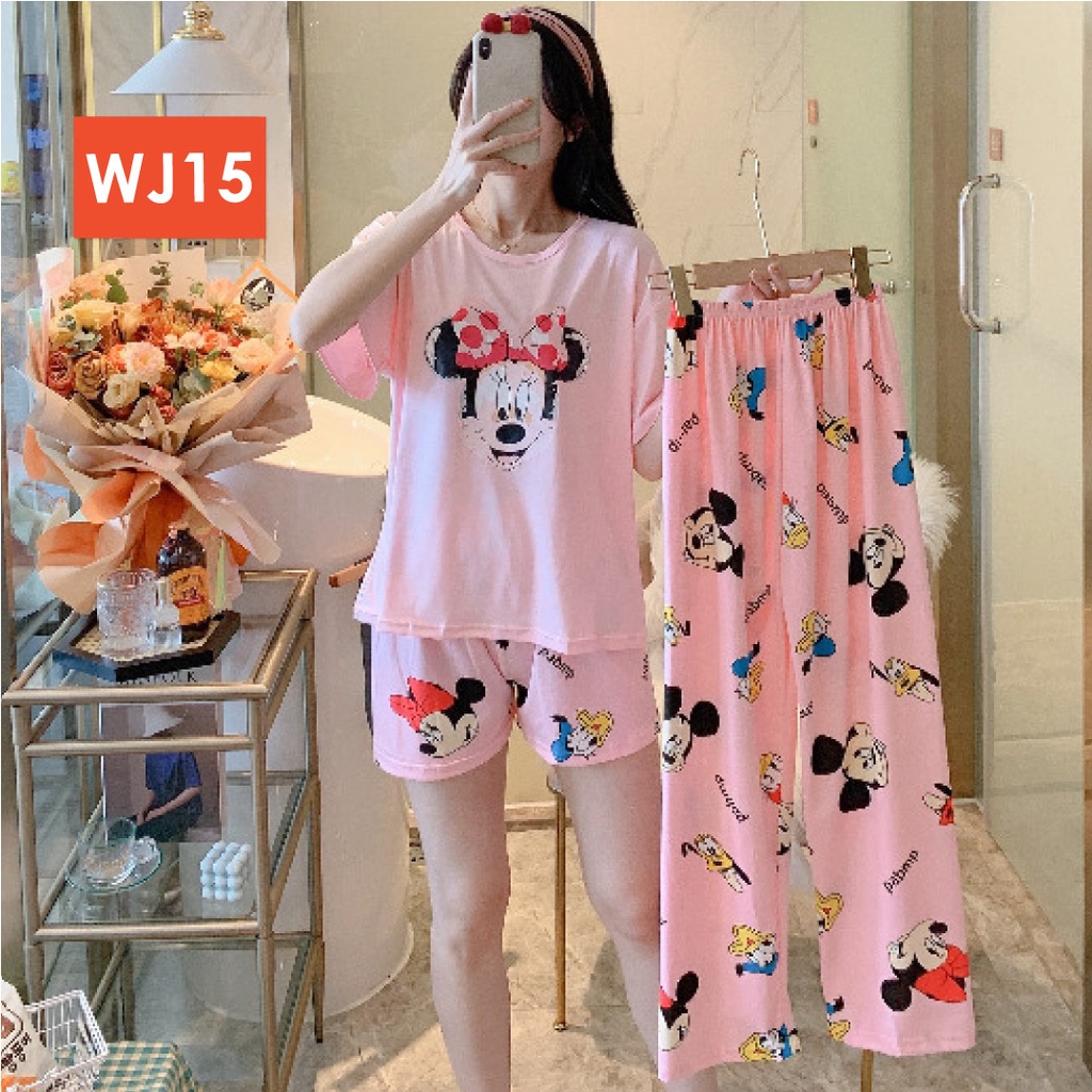 LAPAGO - Piyama Dewasa Wanita Perempuan Import Celana Pendek Celana Panjang - Baju Tidur Kartun Wanita Dewasa 2021-WJ15 - Mini Pink