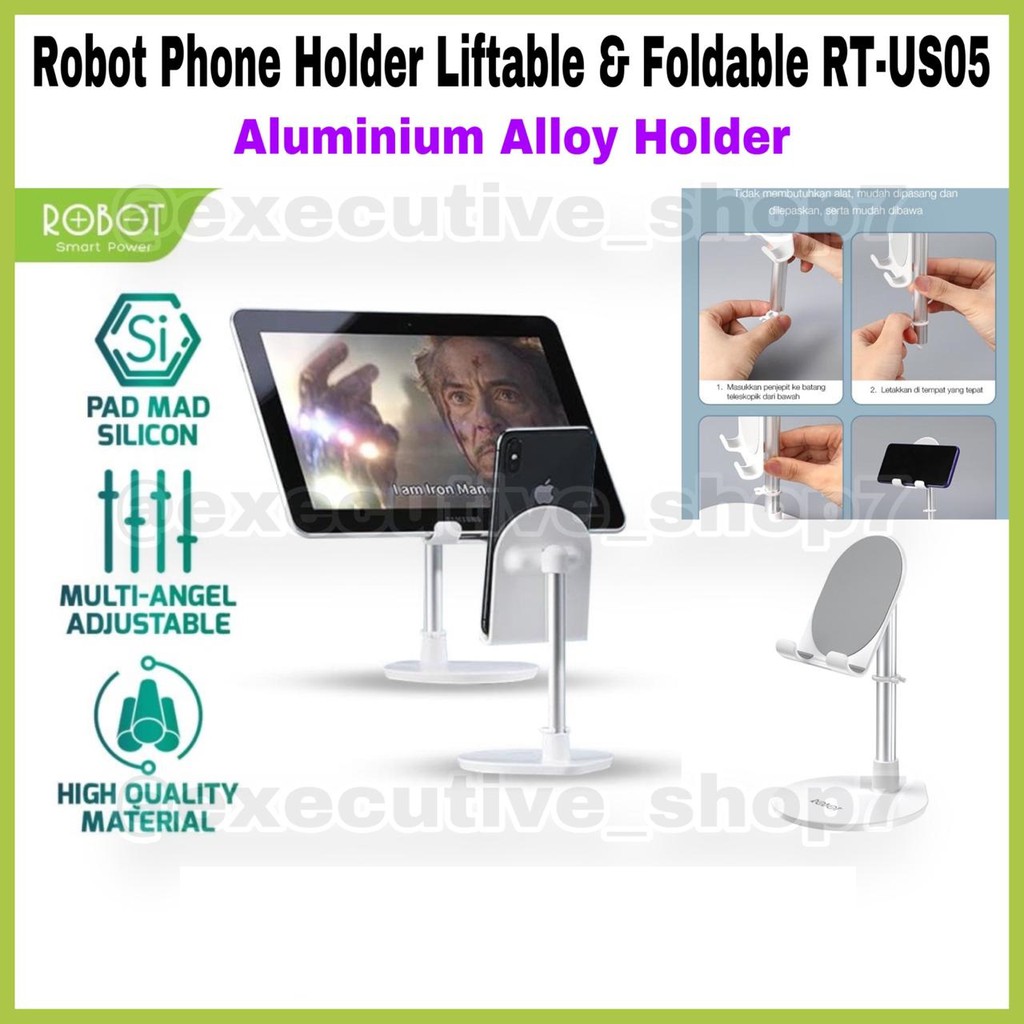 Robot Phone Holder Liftable &amp; Foldable RT-US05 -Aluminium Alloy Holder