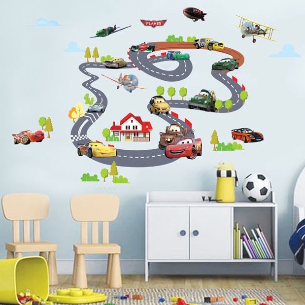 Reliza Wall Sticker Sirkuit Mobil Cartoon Car Transportation Stiker Dinding XY1160