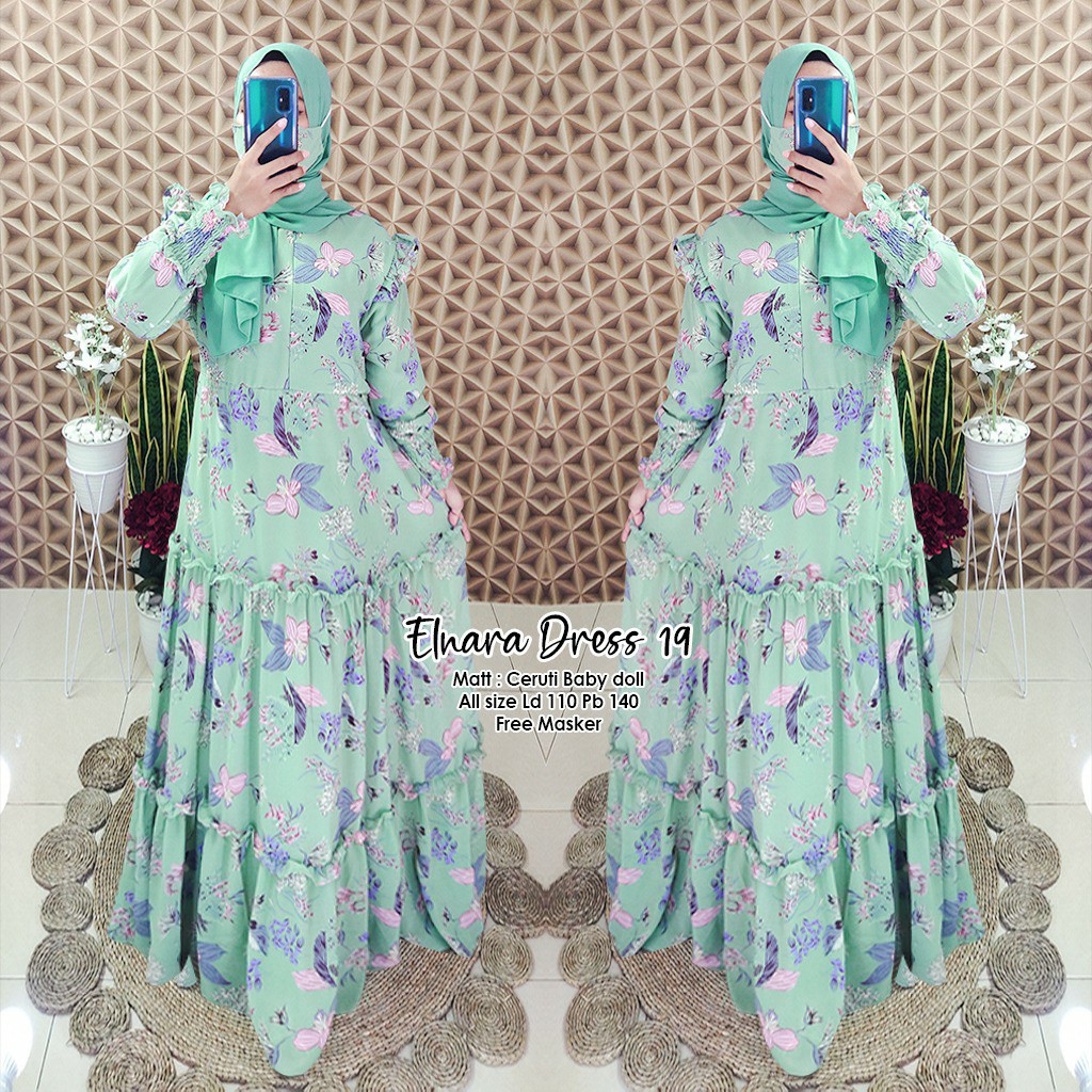 DRESS MUSLIM MOTIF BUNGA ELNARA (VOL 19) CERUTY BABYDOLL
