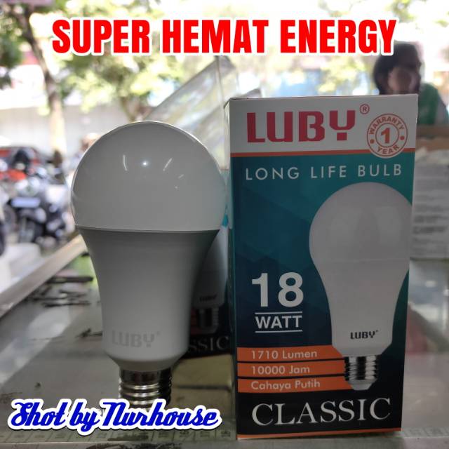 lampu bohlam led luby 18 watt classic super hemat energy garansi 1 tahun