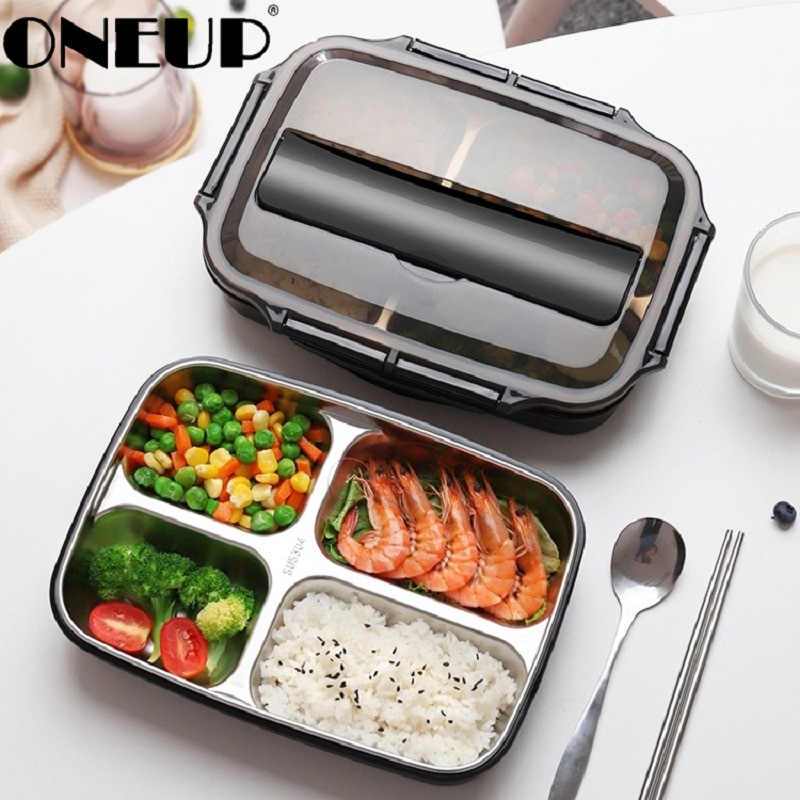 Kotak Makan Stainless Steel Healthy 1000ml 3 Grid + Spoon &amp; Chopstick