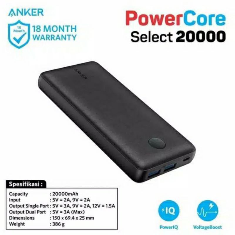 Powerbank Anker Powercore Select 20000 mAh 18W Original