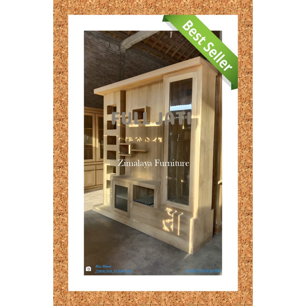 Lemari Pembatas Ruangan 2 Muka / Partisi Minimalis 2 Muka / Penyekat Ruangan 2Muka Kayu Jati Solid F