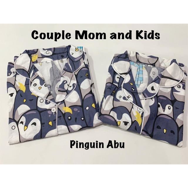 Piyama PINGUIN ABU bisa couple mom kids and familys