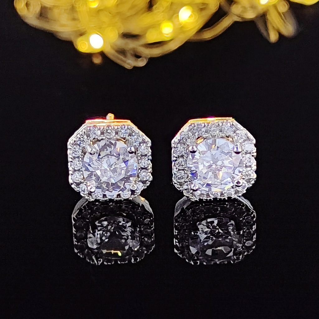 Anting Tusuk Bentuk Persegi Kecil Hias zircon Gaya Simple Untuk Wanita