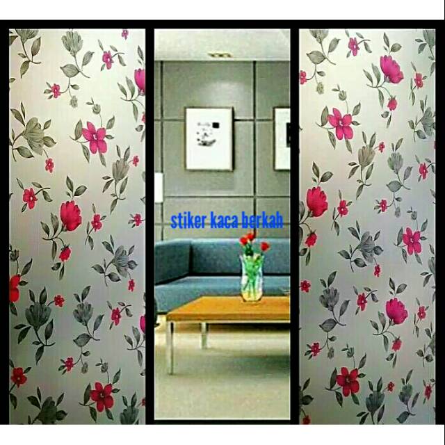 stiker kaca sticker kaca motif bunga merah