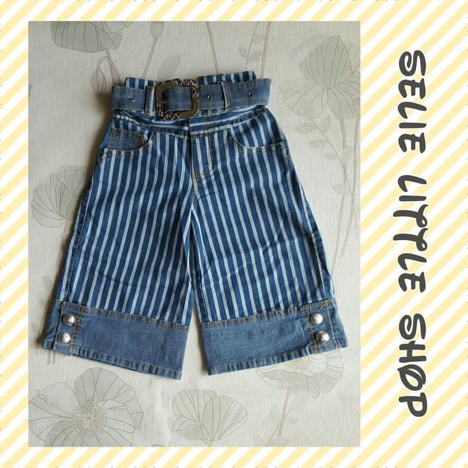 Celana Jeans Anak Perempuan (Model Kulot 7/8 Motif Salur Polos)