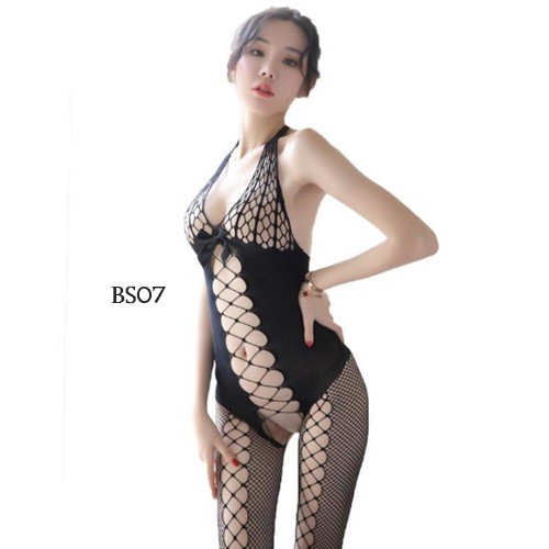 [PRODUK TERBATAS] BODY STOCKING SEXY BODYSUIT WANITA LINGERIE JARING OPEN CROTCH HITAM BS07