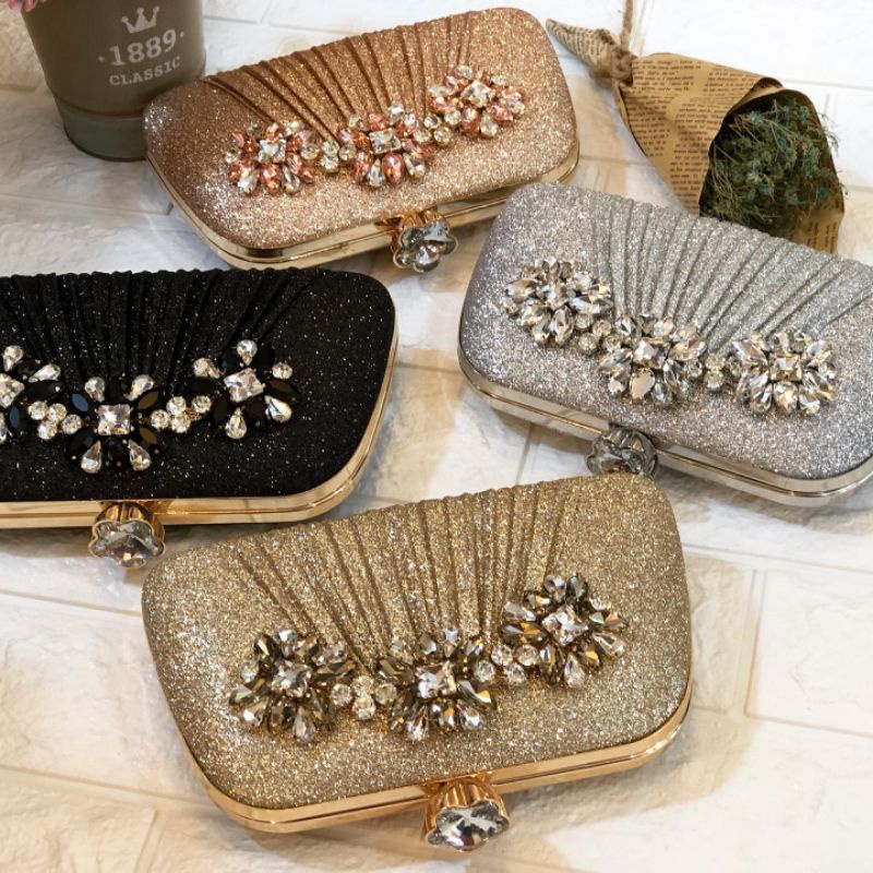 Tas Pesta AMELIA Embellished Crystal Box Clutch