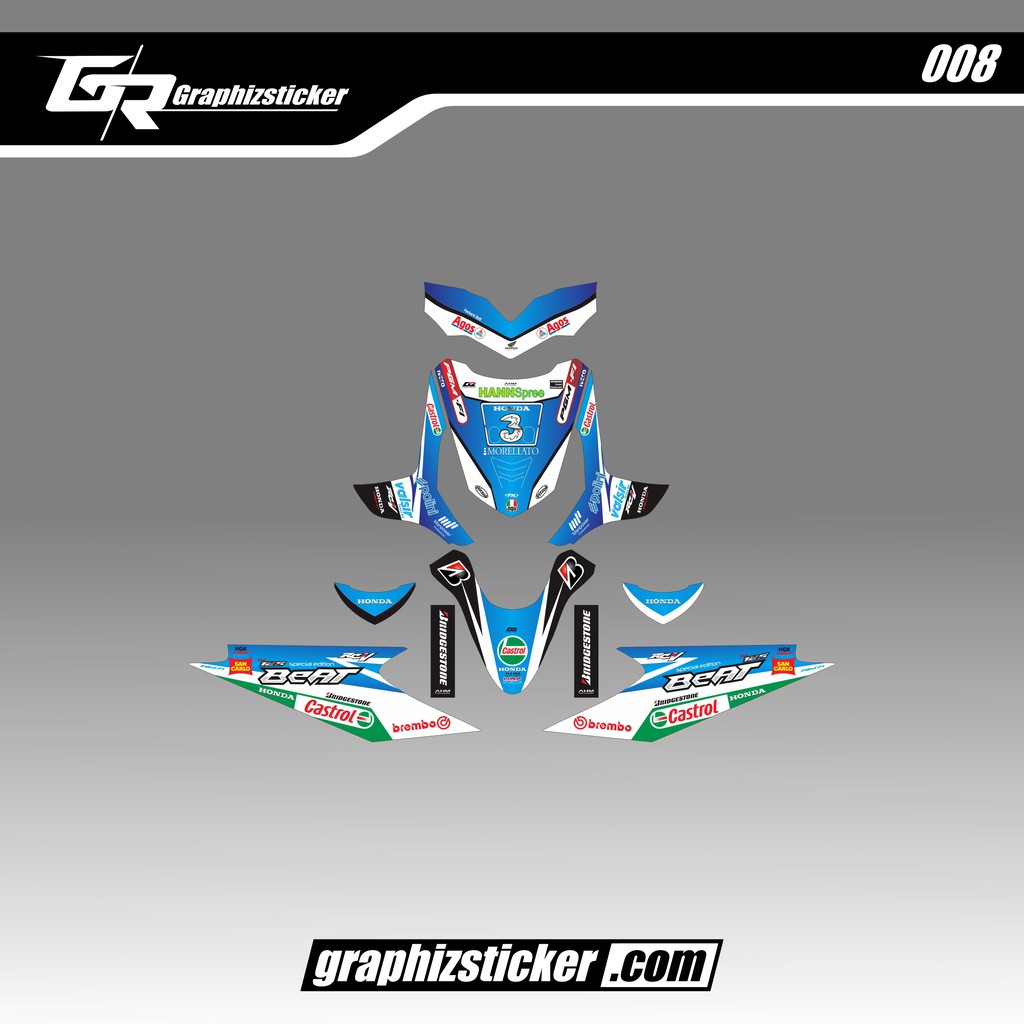 DECAL STICKER MOTOR HONDA BEAT BIRU MODEL CASTROL