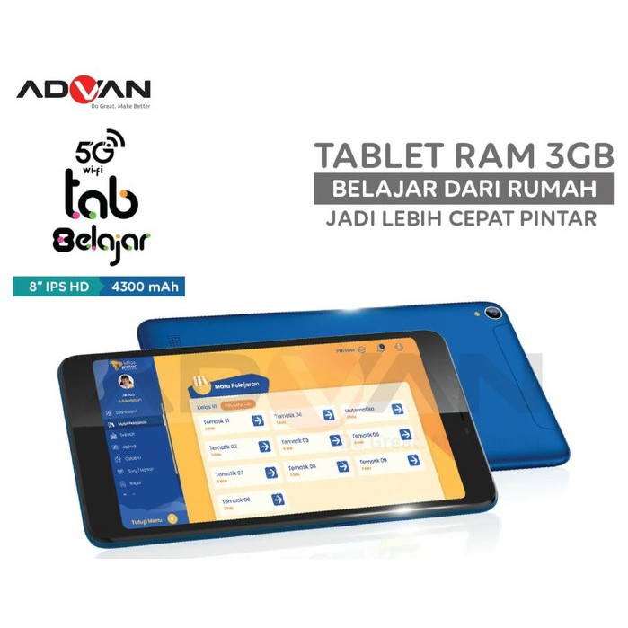 Advan Tab 8 Belajar 3/16 - Ram 3GB Rom 16GB - Baru - Garansi Resmi - Biru - Hijau