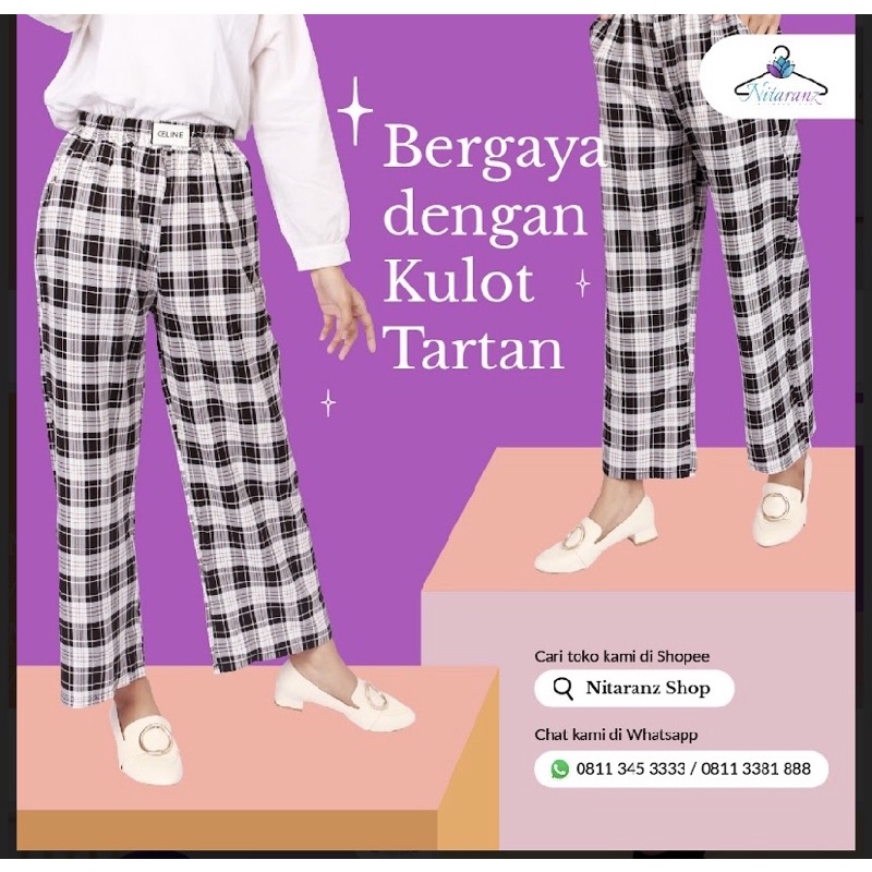 [ Nitaranz ] Celana Panjang Kulot Highwaist Wanita Motif Kotak kotak Casual Long Pants / Tartan Pant