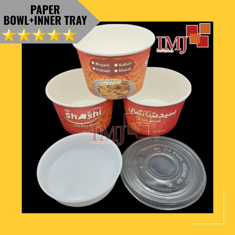 SABLON PAPER BOWL 800ML+TUTUP+INNER TRAY NON SEKAT PRINT PRINTING 800 ML PAPER BOWL