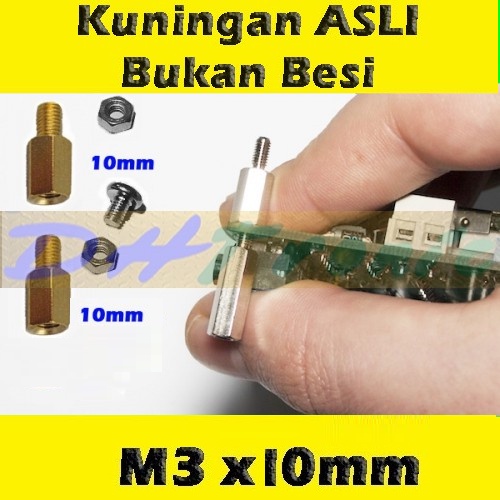 Spacer PCB M3 x 10mm Slicer Kaki / Dudukan PCB Kuningan Asli Besi Slicer Spaser 1cm 10mm Plus Baut +