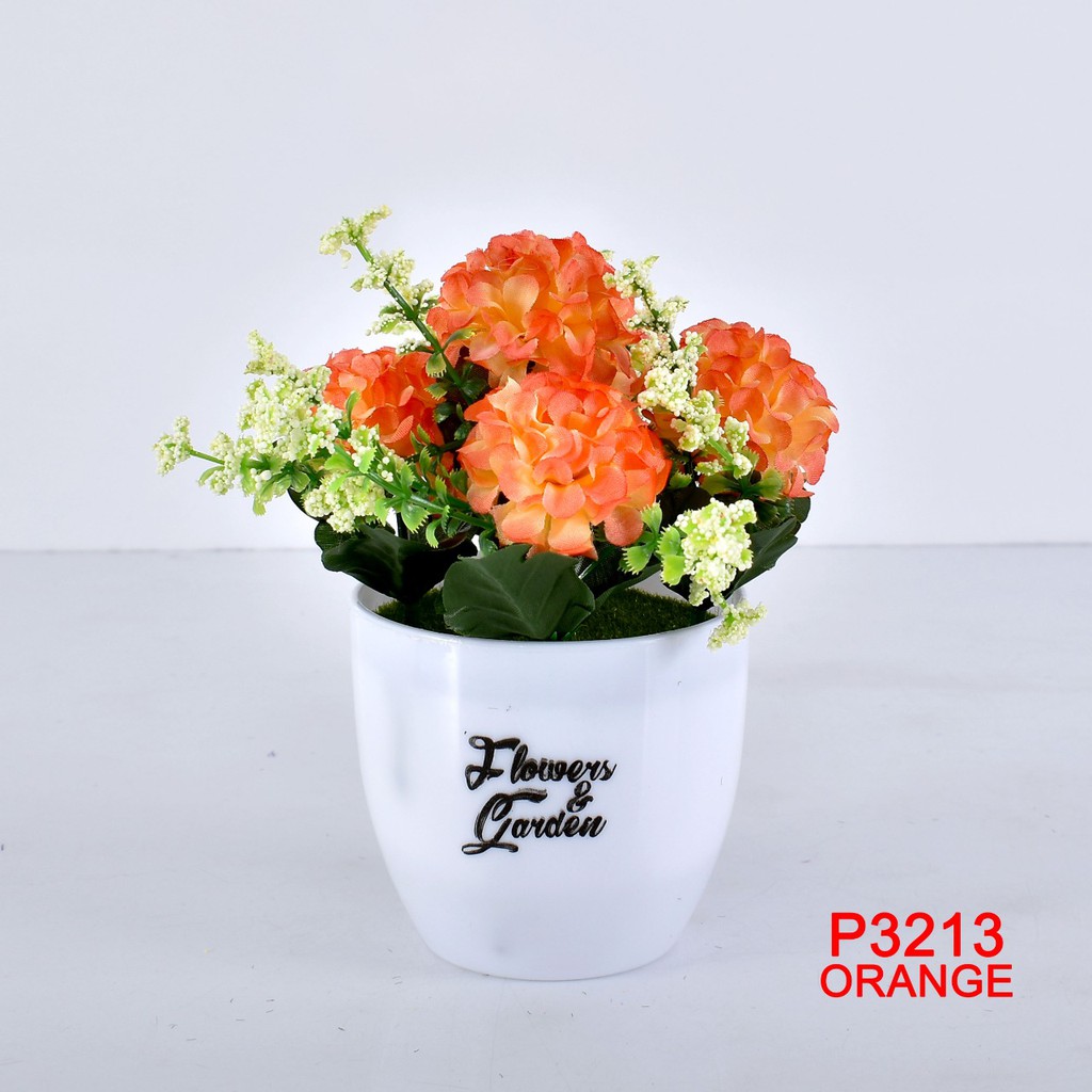 COD/ TL88 TANAMAN BUNGA HIAS POT TANAMAN HIAS DEKORASI RUMAH DAN BUNGA PLASTIK P3213-ORANGE