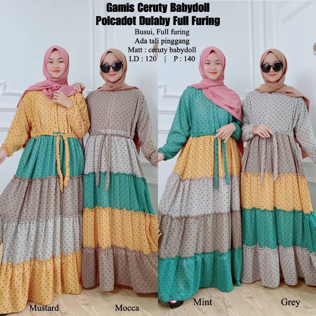 Gamis Ceruty Babydoll Polkadot Full Furing | GamisCerutySyar'i | GamisCerutyPremium