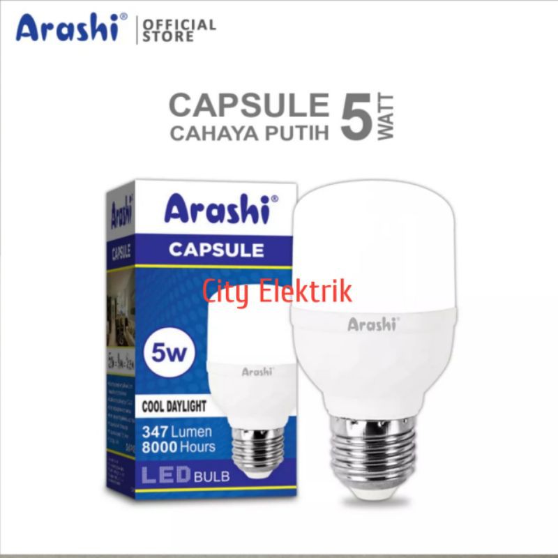 Arashi Lampu Bohlam LED Capsule 5 Watt Bergaransi / Lampu Murah