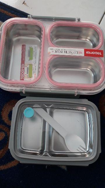 Tempat Makan Stainless Anti Tumpah Tedemei 6540 Pink Green Blue.
