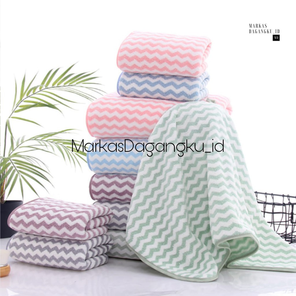 Handuk Mandi Dewasa Quick Dry Microfiber Bermotif Zig Zag 70x140 Serap Air Premium Quality