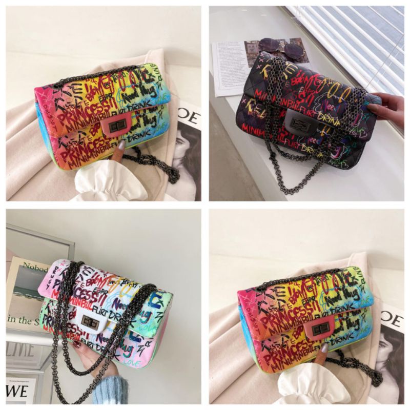 TAS WANITA FASHION IMPORT RETRO GRAFFITI KOREAN STYLE HIGH QUALITY & MURAH AERO SHOP GORONTALO
