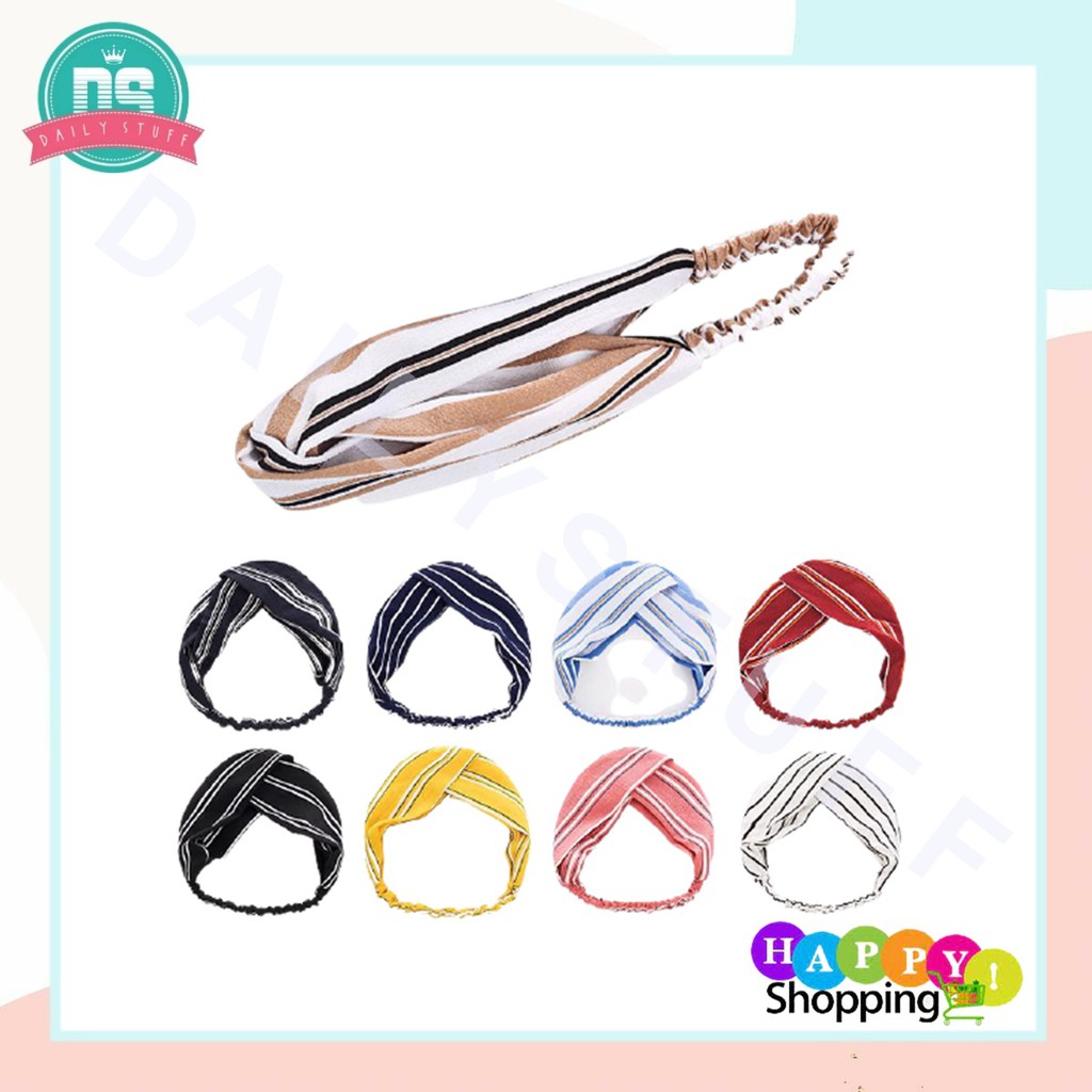 DS B14 BANDO KAIN WANITA MOTIF GARIS BANDO WANITA IMPORT HAIRBAND WANITA