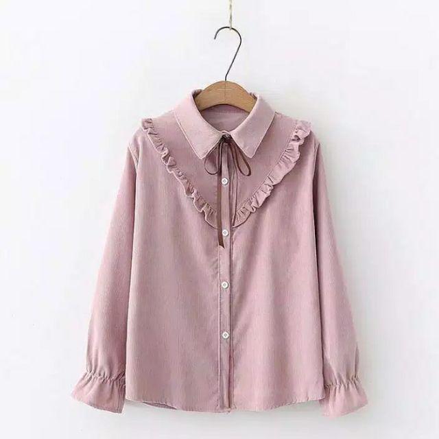 Kameja wanita Welly shirt atasan wanita - kemeja putih wanita - kemeja wanita casual - kemeja wanita-pink