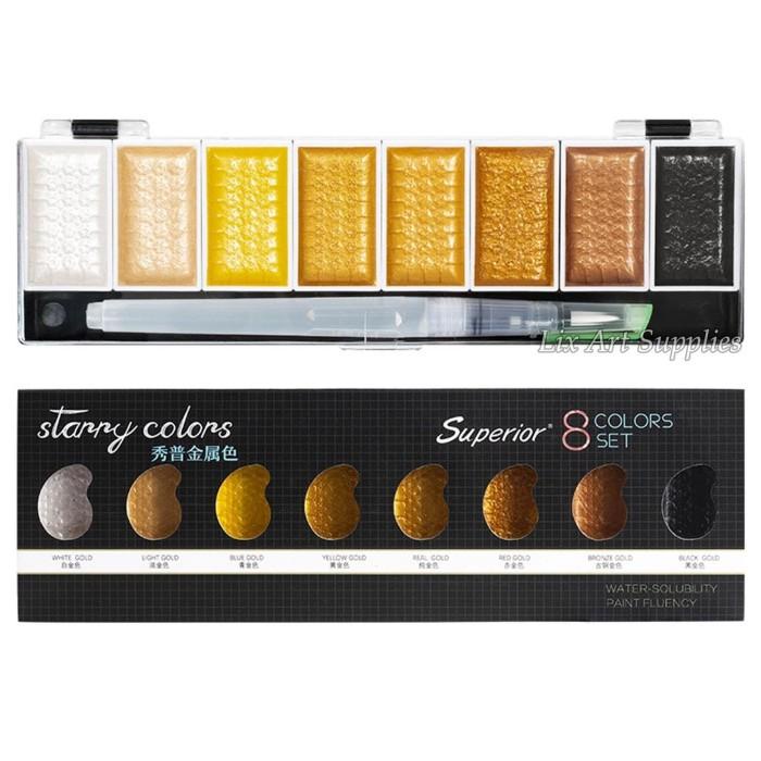

NEW! SUPERIOR STARRY COLORS - 8 WATERCOLOR SET WITH BRUSH ALAT LUKIS TERUPDATE AL8