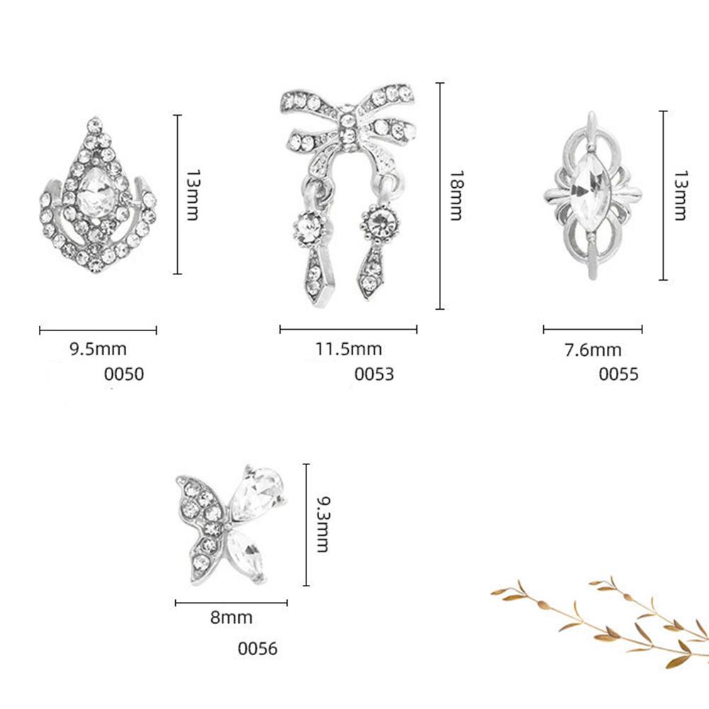 AUGUSTINA Augustina Dekorasi Nail Art Mewah Shiny Charms Sayap Rumbai Rantai Liontin Busur Simpul 3D Kuku Zirkon