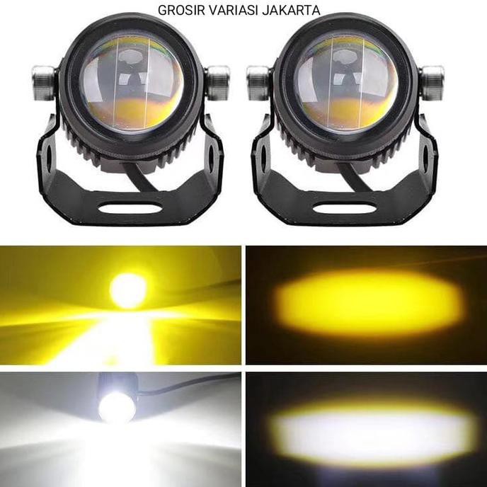 Lampu Sorot Tembak Laser Foglamp Dual Colour Mini Driving LED 2 Warna Aksesoris Variasi Motor