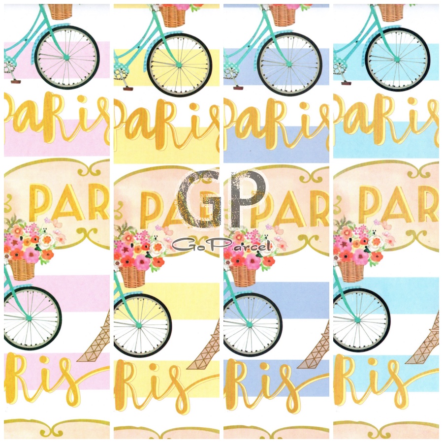 ( 5 Lembar ) KERTAS KADO PARIS BIKE TRAVEL VINTAGE KIKY - GIFT WRAP PAPER ROMANTIC LOVE VALENTINE