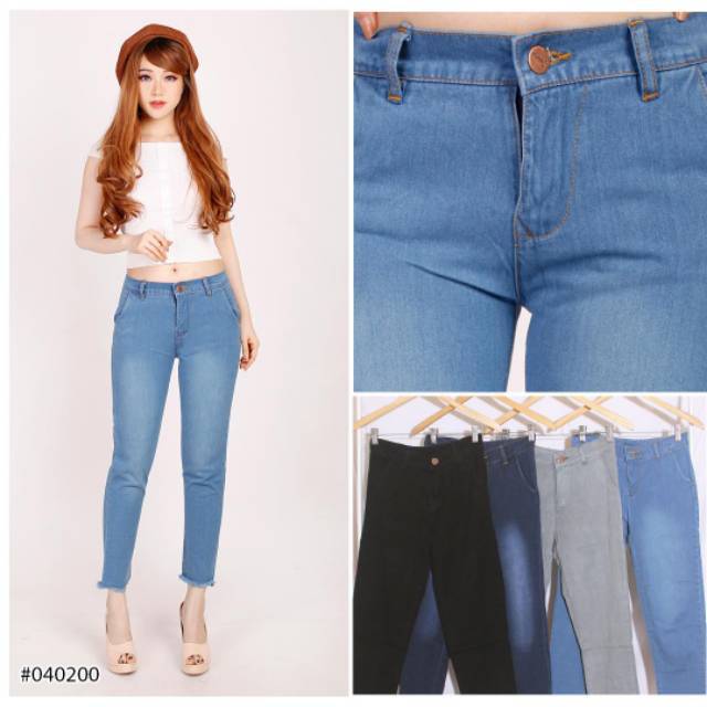 Celana Jeans Kulot Boyfriends Rawis Pinggang karet Import