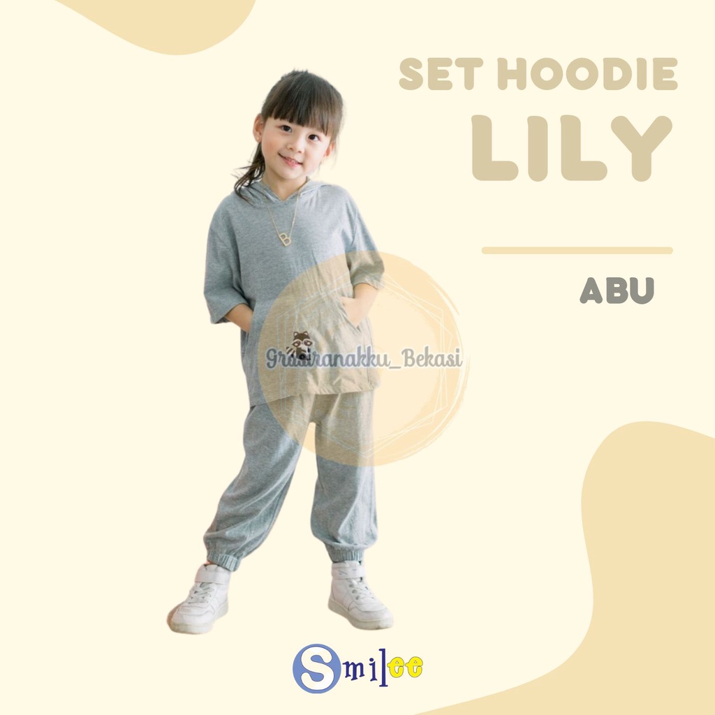 Setelan Anak Smilee Unisex Hoodie Lily Oversize Warna Abu Size 1-5Thn