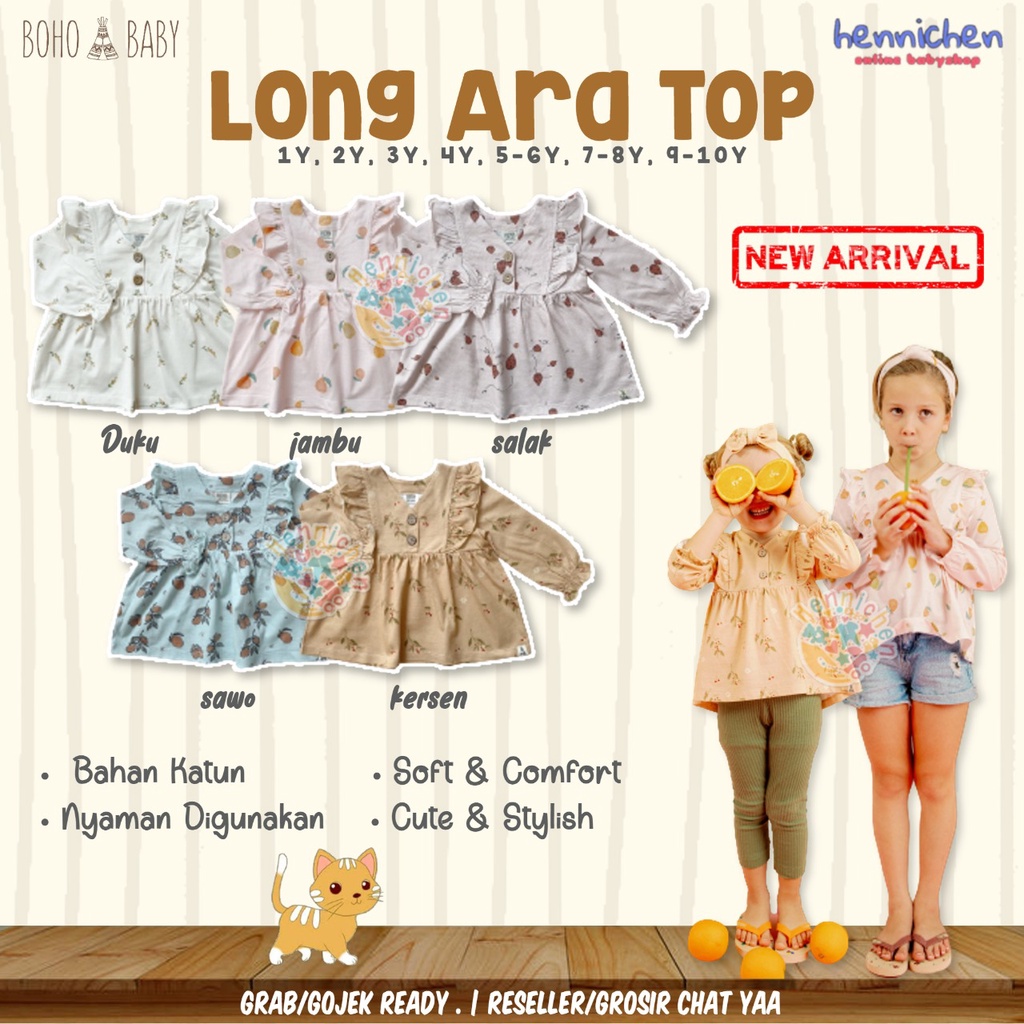 BOHO BABY LONG ARA TOP BOHOPANNA ATASAN ANAK PEREMPUAN DRESS ANAK PEREMPUAN