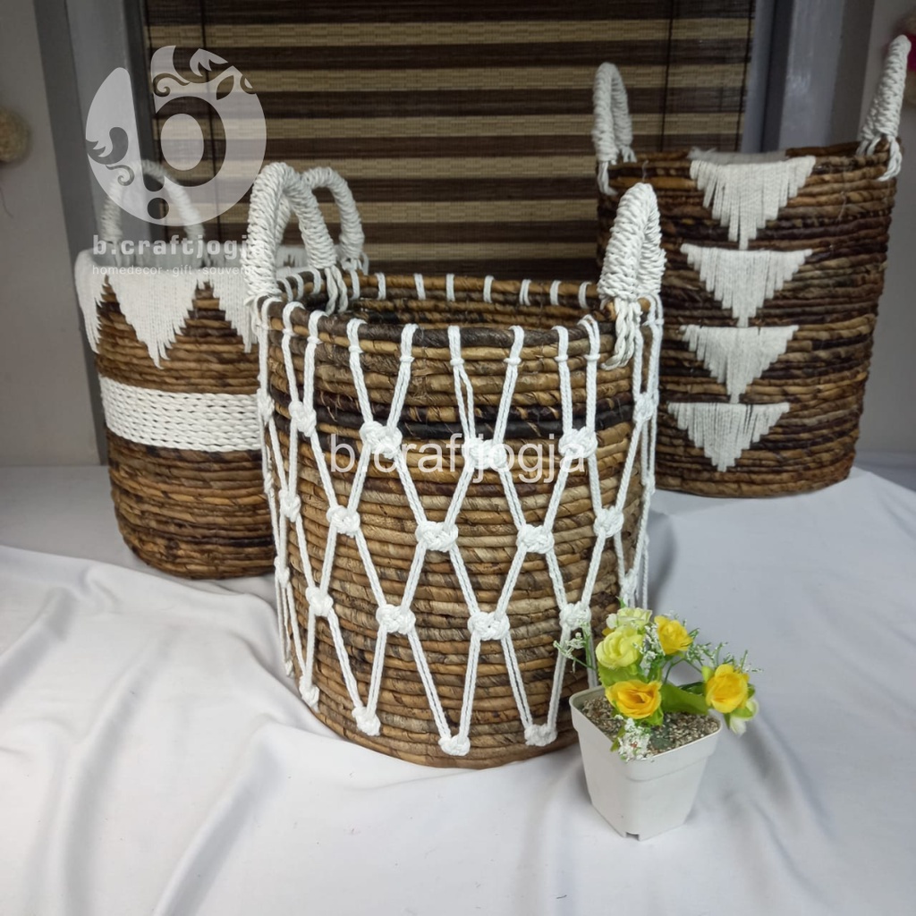 Keranjang Pot Cover Pot Rajut Serat Banana Laundry Box Kerajinan Anyaman B Craft Jogja
