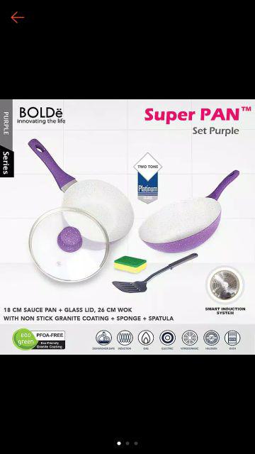 Orisinil - Panci Keramik Super Pan Purple (ungu) Bolde - Isi 5 Set
