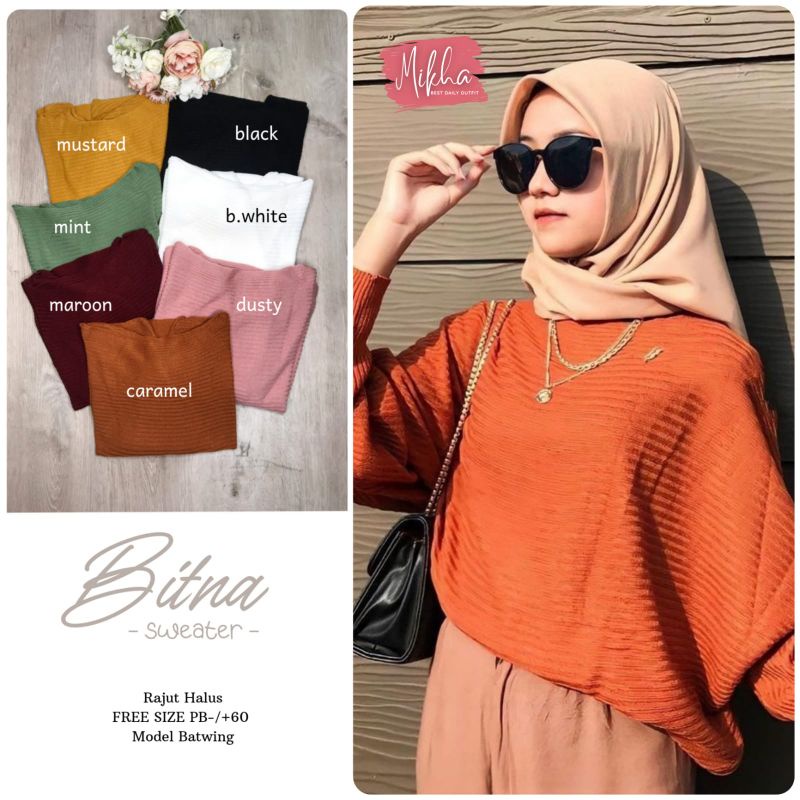 Bitna Sweater model Batwing Rajut Salur / Atasan Batwing Rajut