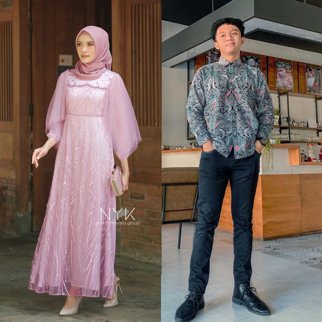 [READY STOCK] BAJU COUPLE PASANGAN - MAXI COUPLE RADIKA - COUPLE GAMIS PESTA KEKINIAN - DRESS BROKAT TULLE - COUPLE GAMIS MUSLIM LENGAN PANJANG