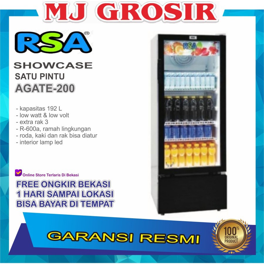 SHOWCASE RSA AGATE 200 3 RAK DISPLAY COOLER KULKAS BY GEA LOW WATT