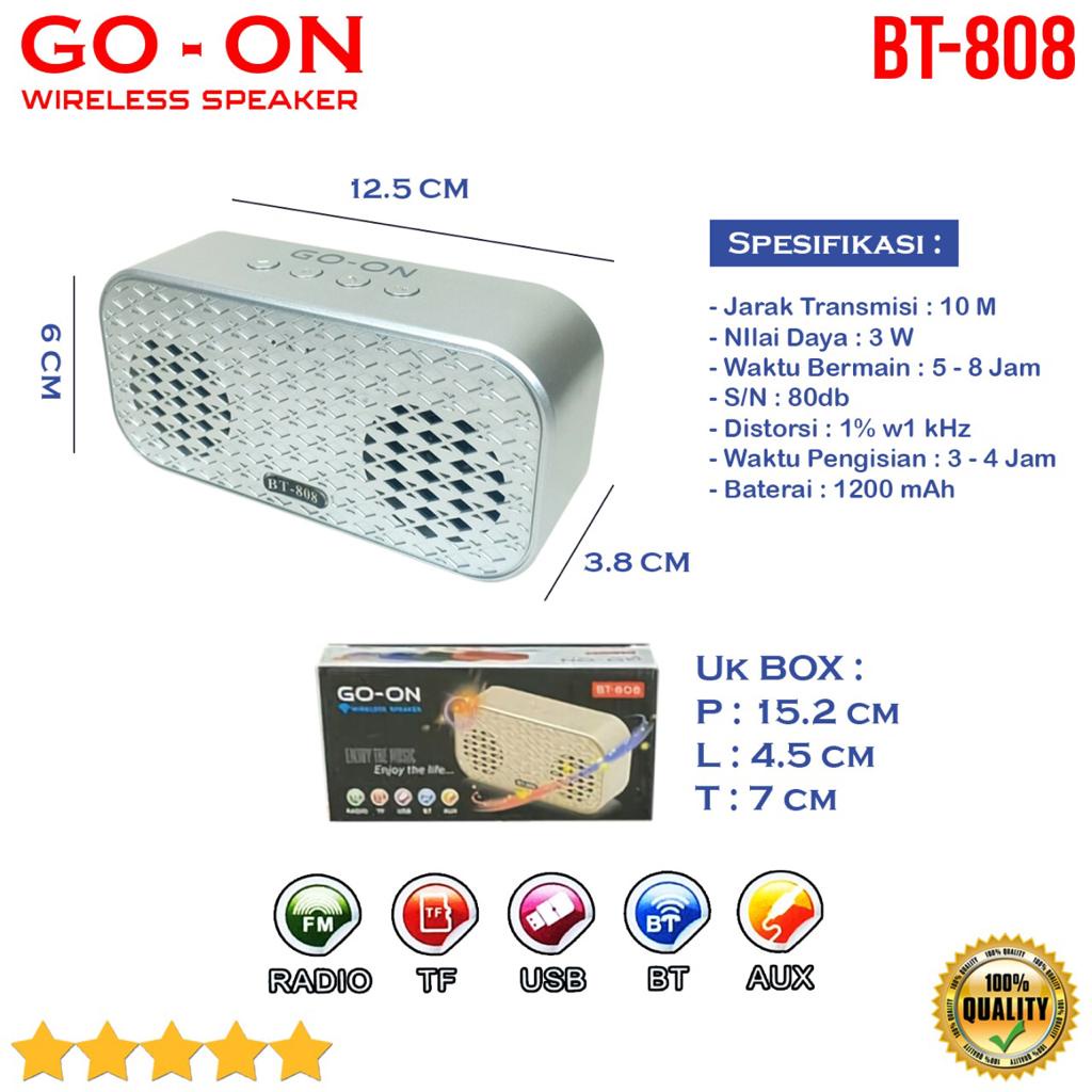 Speaker Bluetooth GO ON BT808 Wireless Portable Dual Subwofer High Quality Super Bass GO-ON BT 808