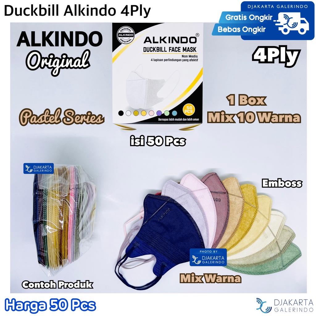 Masker Duckbill ALKINDO Mix Warna 4Ply isi 50Pcs Pastel
