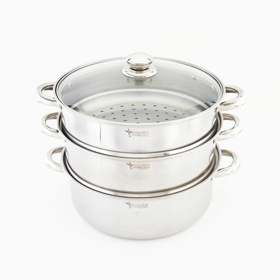 Panci Susun Stainless 3 susun 30 cm Golden Flying Fish Steamer Set