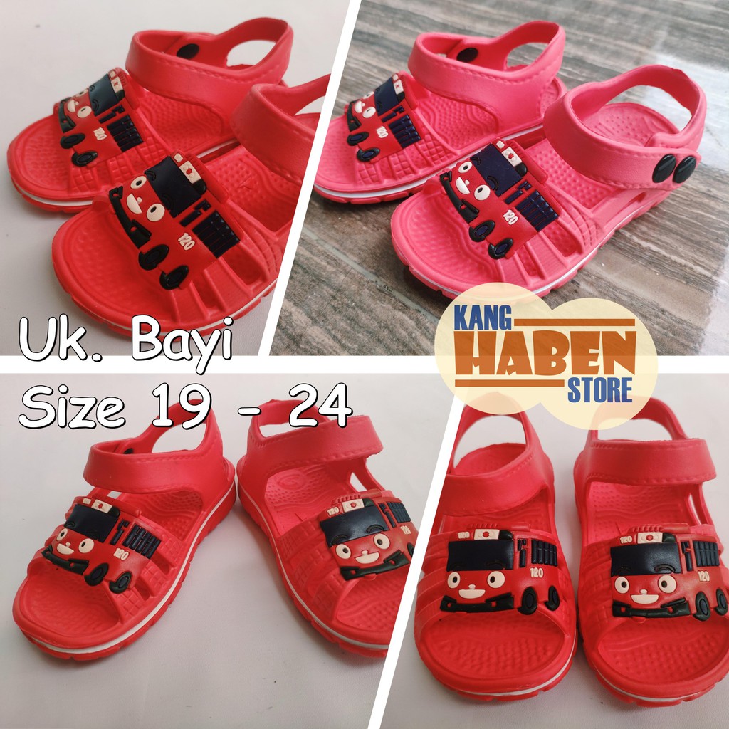 155E Sandal Bayi Karakter BusTayo Warna Merah - Fashion Anak Laki Laki Perempuan Sendal Dulux