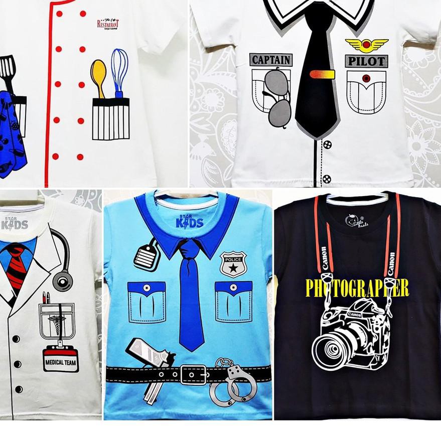 ◊ Kaos Anak Profesi Dokter Pilot Polisi Pemadam Chef Baju Anak laki umur 1 2 3 4 5 6 7 8 9 10 tahun
