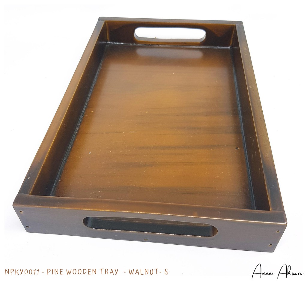 Nampan Kayu Pinus Walnut / Baki / Pine Wooden Tray - Flat - Small