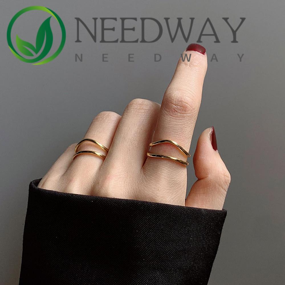 Needway  Cincin Terbuka Adjustable Gaya Korea Motif Geometri Multi Warna Untuk Perhiasan Wanita / Pesta