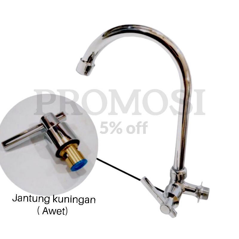 Kran Cuci Piring Kran Angsa Engkol Kran Bak Cuci Piring Keran Air Stainless Drat 1/2 Inch