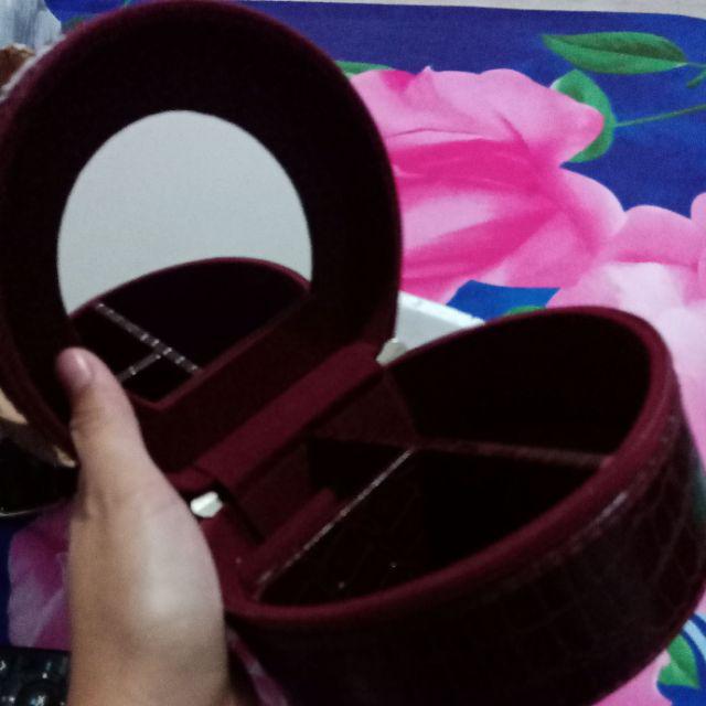 Kotak Emas Tempat Perhiasan & Aksesoris - Traveller Jewelry Box Maroon Croco