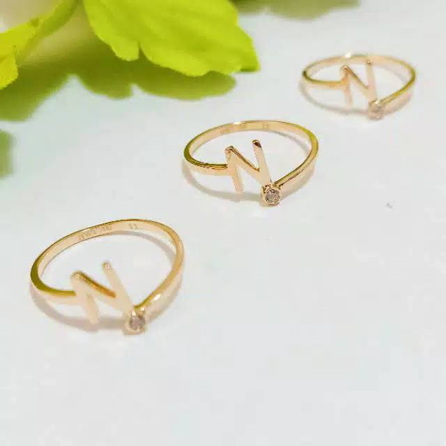 N. W. Y. J. G. S. R Cincin huruf anak dan dewasa emas asli kadar 700 750 gold rosegold whitegold kuning putih